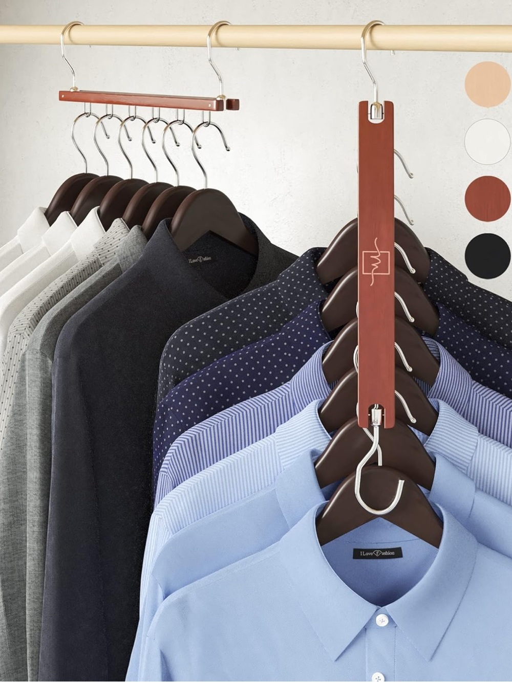 (Set of 2) Space-Saving Cascading Hanger Clothes Tiered Organizer Closets Wooden